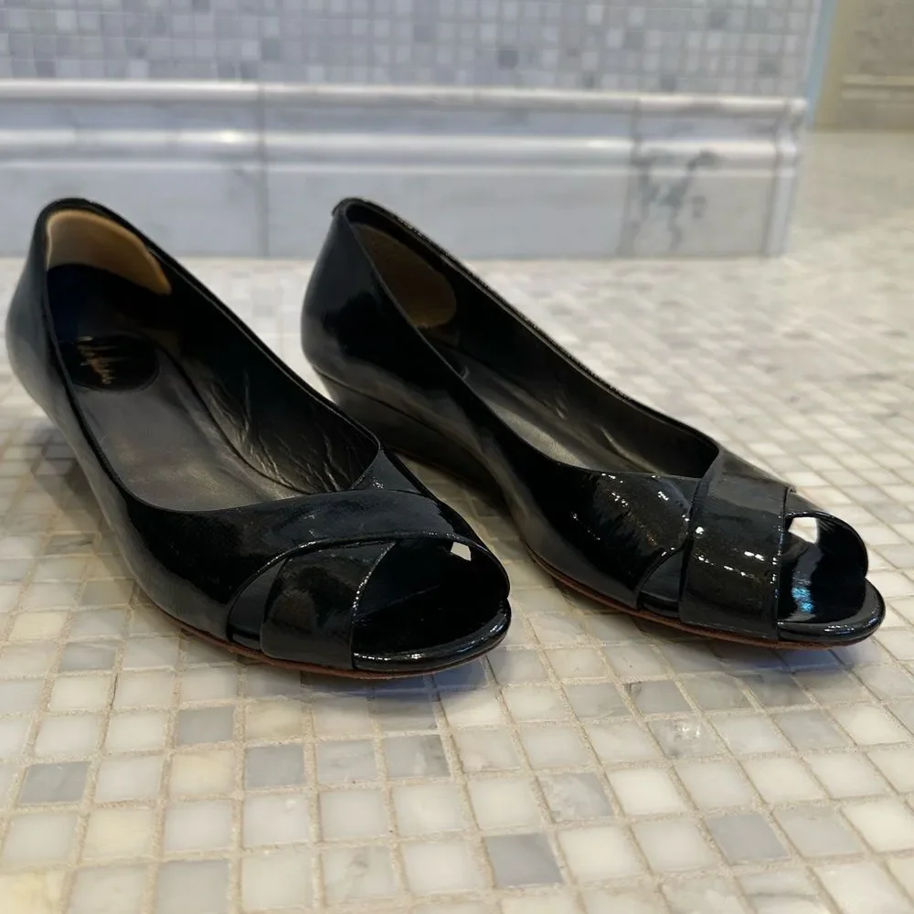 Cole Haan Black Criss Cross Open Toe Low Wedge
